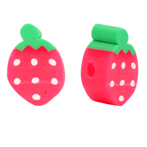 Perles en polym&egrave;re fraise Rouge-vert