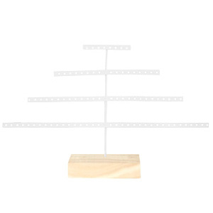 Pr&eacute;sentoir bijoux pyramide avec pied en bois Blanc-natural