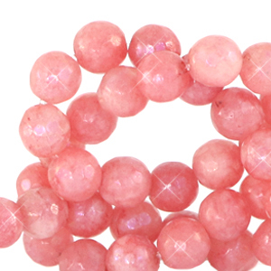 Pierres naturelles Quartz facett&eacute;es 8mm Rouge corail vif-opal AB coating
