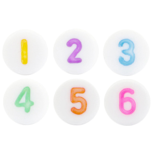 Perles lettres acryliques m&eacute;lang&eacute;es chiffres Multicolore-blanc