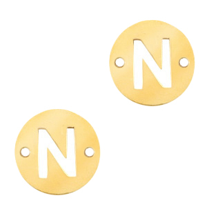 Breloques en acier inox connecteur lettre N rond 10mm Dor&eacute;