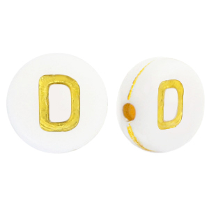 Perles lettres acryliques D Blanc-dor&eacute;