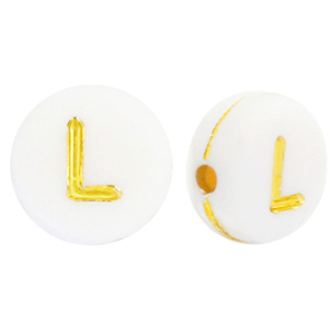 Perles lettres acryliques L Blanc-dor&eacute;