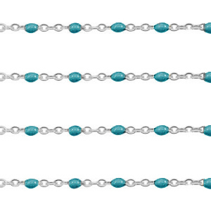 Appr&ecirc;ts en acier inox cha&icirc;ne maille jaseron 1mm&nbsp;Bleu paon-argent&eacute;