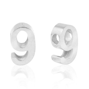 Perles en acier Inox chiffre 9 Argent&eacute;