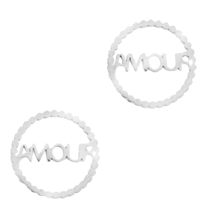 Breloques en acier inox connecteur "AMOUR" Argent&eacute;