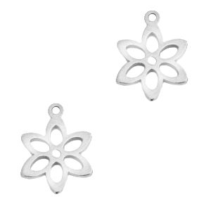 Breloques en acier inox fleur Argent&eacute;