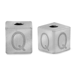 Perles en acier Inox lettre Q Argent&eacute;
