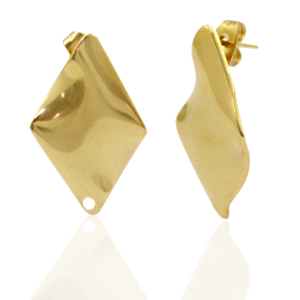 Boucles d'oreilles en acier Inox/puces d&rsquo;oreilles losange avec anneau Dor&eacute;