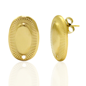 Boucles d'oreilles en acier Inox/puces d&rsquo;oreilles ovale avec anneau Dor&eacute;