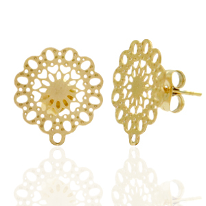 Boucles d'oreilles en acier Inox/puces d&rsquo;oreilles fleur boh&egrave;mes avec anneau Dor&eacute;