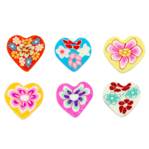 Perles en polym&egrave;re coeur fleurs Multicolore