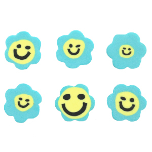 Perles en polym&egrave;re fleur smiley Bleu