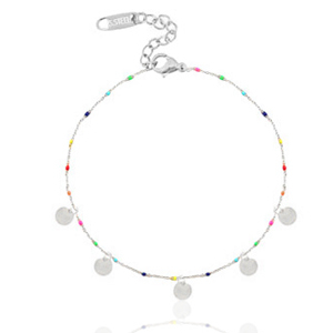 Cha&icirc;nes de cheville en acier inox m&eacute;daillons ronds arc-en-ciel Argent&eacute;-multicolore
