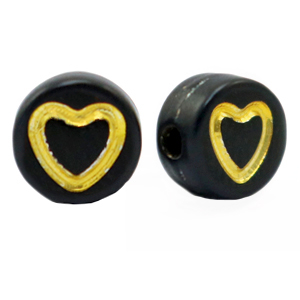 Perles lettres acryliques c&oelig;ur Noir-dor&eacute;