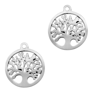 Breloques en acier Inox arbre de vie Argent&eacute;