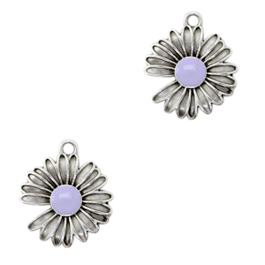 Breloques en m&eacute;tal DQ Marguerite Argent&eacute; antique-violet lilas (sans nickel)