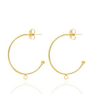 Boucles d'oreilles puces en acier Inox cr&eacute;oles avec anneau Dor&eacute;