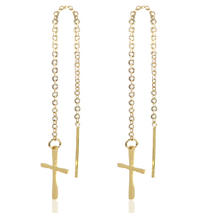 Boucles d'oreilles en acier inox croix Dor&eacute;