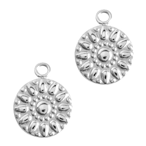 Breloques en acier Inox fleur Argent&eacute;