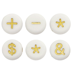 Perles lettres acryliques symbole Blanc-dor&eacute;