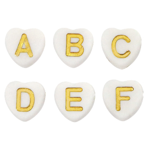 Perles lettres acryliques coeur Blanc-dor&eacute;