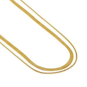 Colliers en acier Inox cha&icirc;ne maille serpentine 2 rangs Dor&eacute;