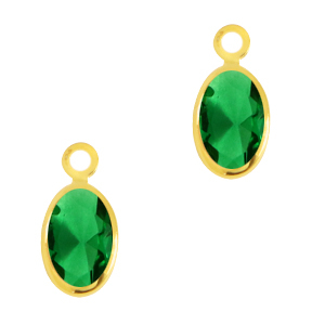 Pendentifs en verre Crystal Glass ovale Vert classique-dor&eacute;