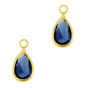 Pendentifs en verre Crystal Glass goutte Bleu royale-dor&eacute;