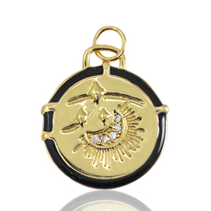 M&eacute;tal TQ laiton breloques &eacute;maill&eacute;es lune Dor&eacute;-noir