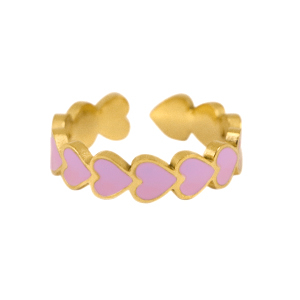 Bagues en acier inox &eacute;maill&eacute;es coeur Lilas-dor&eacute;