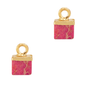 Pierres naturelles pendentifs cube Rouge exotique-dor&eacute;