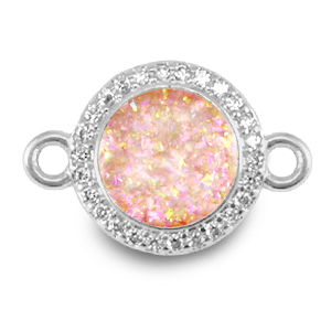 M&eacute;tal TQ laiton breloques connecteur 12mm &eacute;maill&eacute;es Argent&eacute;-rose clair