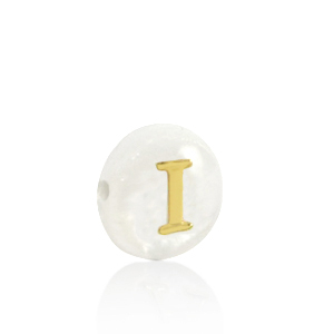 Perles coquillage lettre I Dor&eacute;-blanc (couleur naturelle)