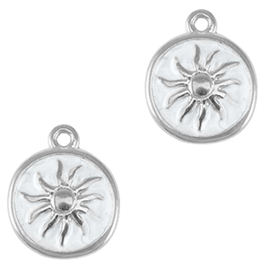 Breloques en m&eacute;tal DQ soleil Argent&eacute; antique-blanc nacr&eacute; (sans nickel)