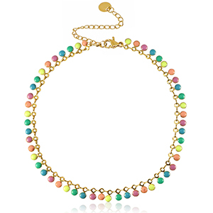 Chaines de cheville en acier Inox jaseron maillons &eacute;mail Dor&eacute;-multicolore