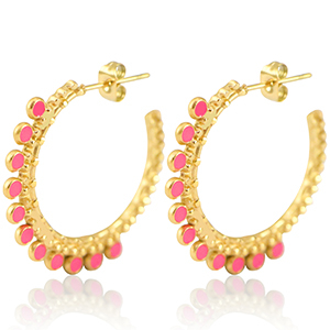Boucles d'oreilles en acier Inox cr&eacute;oles 30mm Dor&eacute;-rose vif