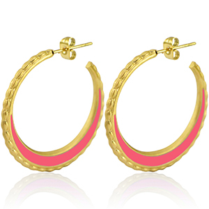 Boucles d'oreilles en acier Inox cr&eacute;oles 30mm Dor&eacute;-rose vif