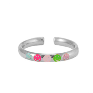 Bagues en acier inox &eacute;maill&eacute;es smiley Multicolore n&eacute;on-argent&eacute;