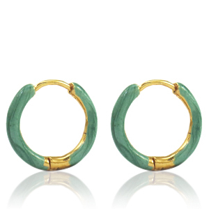 Boucles d'oreilles en acier Inox cr&eacute;oles &eacute;maill&eacute;e 17mm Vert persan-dor&eacute;