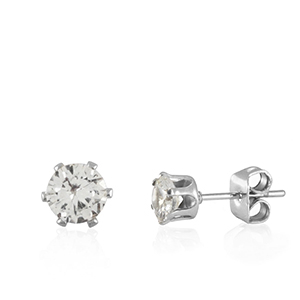 Boucles d'oreilles en acier Inox zirconium Argent&eacute;
