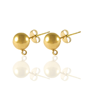 Boucles d'oreilles / puces d&rsquo;oreilles en acier Inox avec anneau 5mm Dor&eacute;