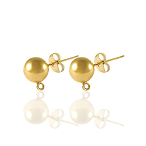 Boucles d'oreilles / puces d&rsquo;oreilles en acier Inox avec anneau 4mm Dor&eacute;
