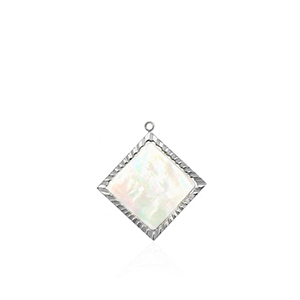 Breloques en acier Inox coquille losange Argent&eacute;-blanc (couleur naturelle)