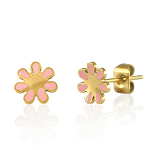 Boucles d'oreilles / puces d&rsquo;oreilles en acier Inox fleur Dor&eacute;-rose
