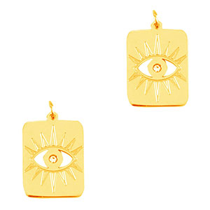 Breloques en acier Inox oeil porte-bonheur rectangle Dor&eacute;