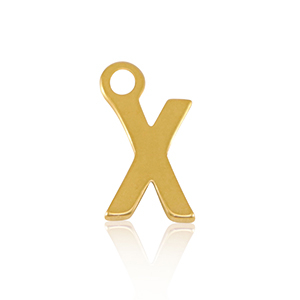 Breloques en acier Inox alphabet lettre X Dor&eacute;