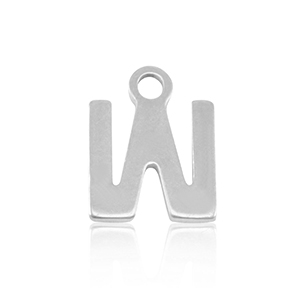 Breloques en acier Inox alphabet lettre W Argent&eacute;