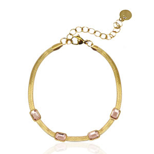 Bracelets en acier inox cha&icirc;ne maille serpentine cristal Dor&eacute;-rose
