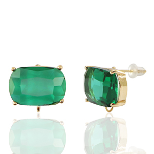 Boucles d&rsquo;oreilles / puces d&rsquo;oreilles en verre Crystal Glass avec anneau rectangle Vert-dor&eacute;
